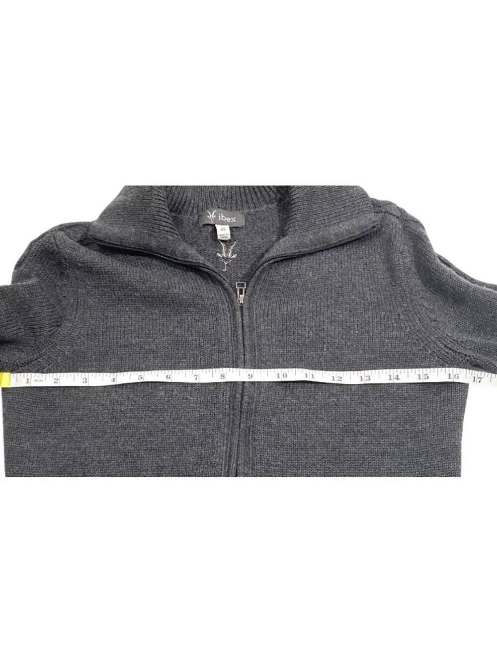 Ibex Merino wool XS Full-Zip Sweater Charcoal Gray Knit Warm Stylish Collar outd